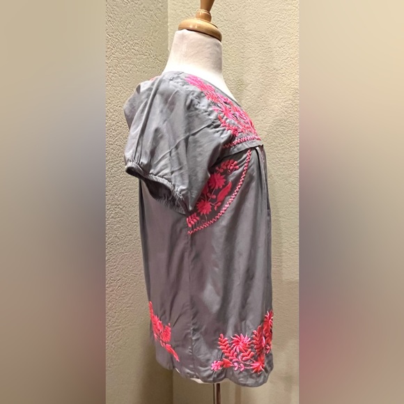 Calypso St Barth Gray Neon Pink Embroidered Boho Spanish Style Top Shirt S - Picture 3 of 7